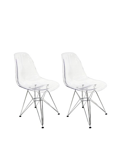 Euro Home Collection Set of 2 Nice Side Chairs, Clear/Chrome