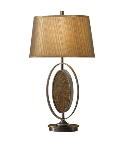 Feiss Independents Collection Table Lamp, Gilded Bronze Finish with Faux Silk Mink Fabric Shade