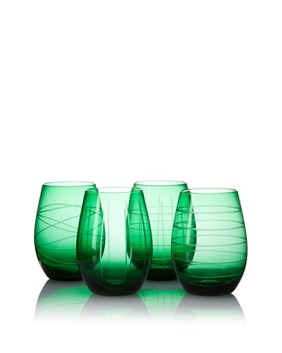 Fifth Avenue Set of 4 Medallion 17-Oz. Stemless Goblets, Green