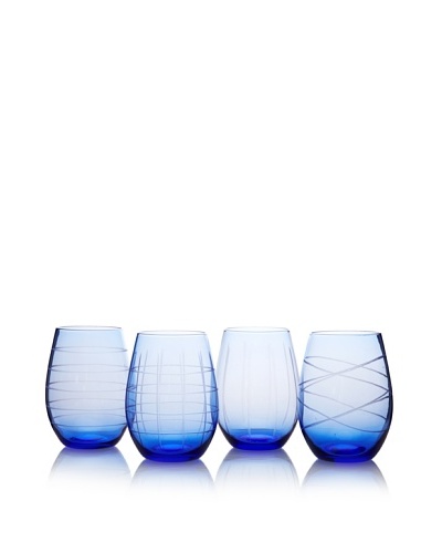 Fifth Avenue Set of 4 Medallion 17-Oz. Stemless Goblets, Blue