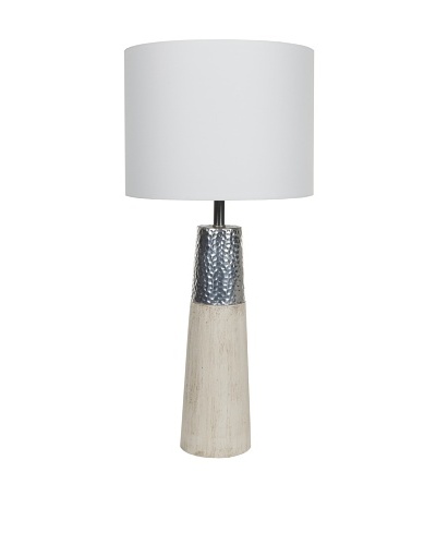 Filament Wood/Metal Table Lamp, White/Silver/Beige