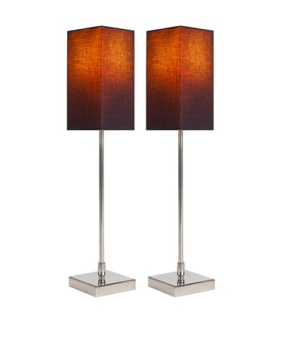 Filament Set of 2 Slim Square Table Lamps with Contrast Shade, Black/Orange