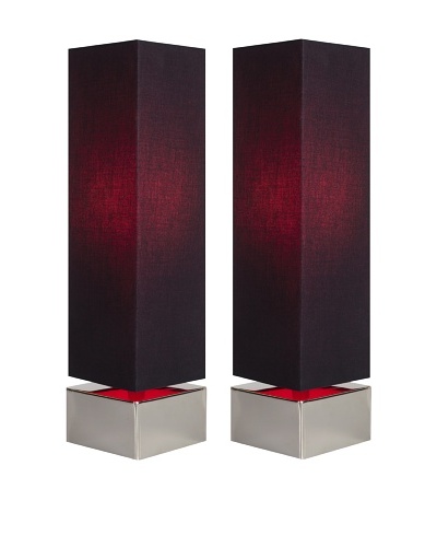 Filament Set of 2 Square Contrast Shade Table Lamps, Black/Fuchsia