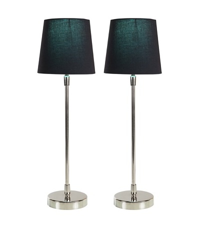 Filament Set of 2 Slim Round Table Lamps with Contrast Shade, Black/Turquoise