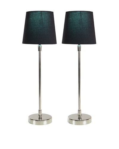 Filament Set of 2 Slim Round Table Lamps with Contrast Shade, Black/Turquoise