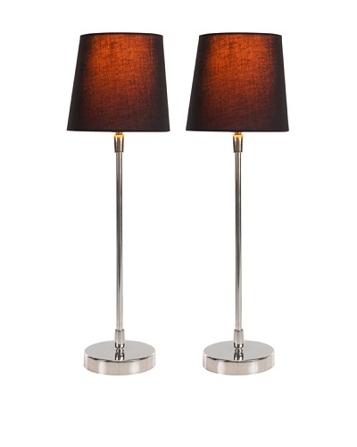 Filament Set of 2 Slim Round Table Lamps with Contrast Shade, Black/Orange