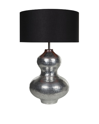 Filament Curved Metal Table Lamp with Contrast Shade, Silver/Black/Orange
