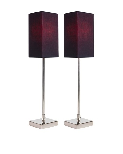 Filament Set of 2 Slim Square Table Lamps with Contrast Shade, Black/Fuchsia