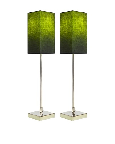 Filament Set of 2 Slim Square Table Lamps with Contrast Shade, Black/Green