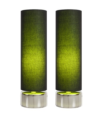 Filament Set of 2 Round Contrast Shade Table Lamps, Black/Green