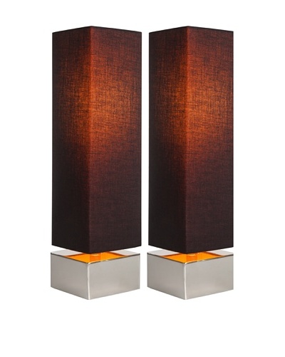 Filament Set of 2 Square Contrast Shade Table Lamps, Black/Orange