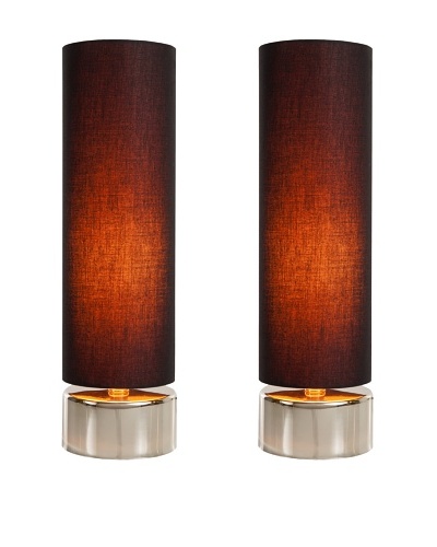 Filament Set of 2 Round Contrast Shade Table Lamps, Black/Orange