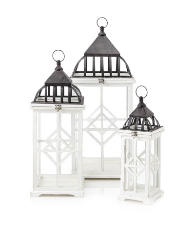 Firefly Home Collection Set of 3 White Wooden Lanterns