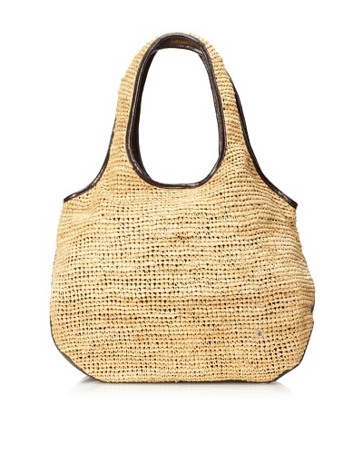 Florabella Women's Cadiz Crochet Raffia and Leather Hobo, Natural/Dark Brown