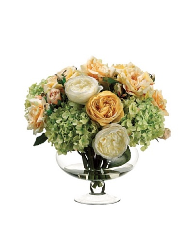 Rose and Hydrangea In Glass Vase