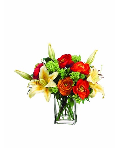 Stargazer Lily, Ranunculus In Glass Vase