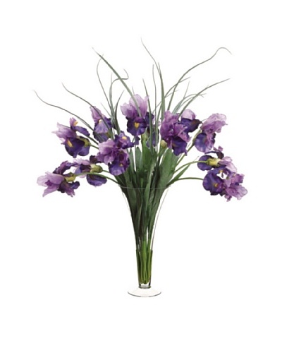 Iris and Grass In Glass Vase
