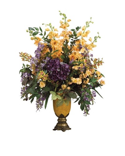 Hydrangea, Delphinium, and Wisteria In Resin Urn