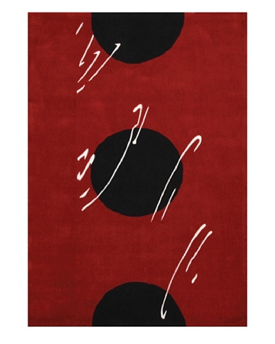 Festival Rug, Black/White/Deep Red, 5′ x 7′ 3″