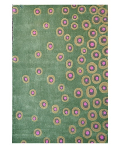 Festival Rug, Green/Celery/Pink, 5′ x 7′ 3″