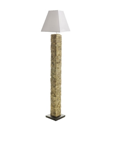 Foreign Affairs Standing Teak Lam Mosaic Floor Lamp, White