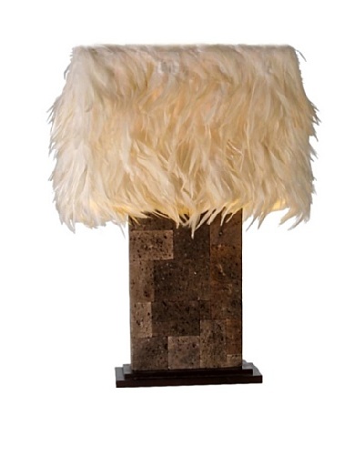 Foreign Affairs Feather Table Lamp Bulu, Lava Stone Base, White Feather Shade