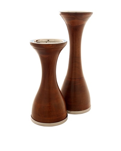 Foreign Affairs Set of 2 Wood Pillar Candle Holders