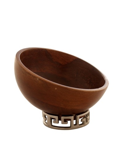 Foreign Affairs Wood Bowl with Copper Greek Key Design Foot