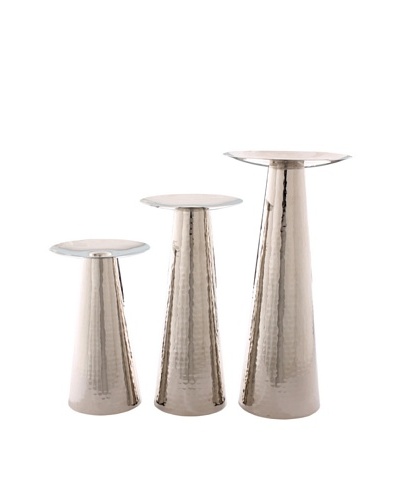 Foreign Affairs Set of 3 Hammered Nickel Pillar Candle Holders