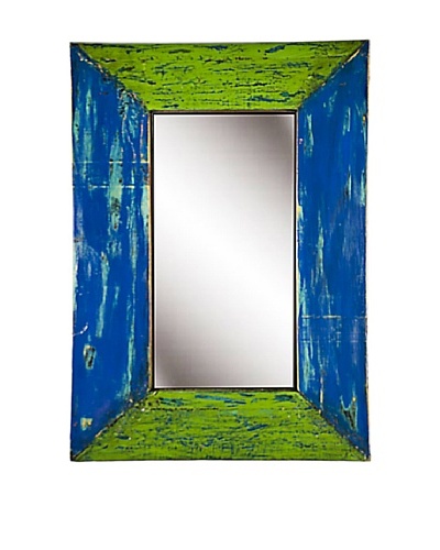 Foreign Affairs Reclaimed Boat Wood Mirror Hijau, Rectangular, Blue/Green