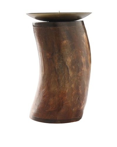 Foreign Affairs Buffalo Horn Candle Holder with Coppered Top, Large