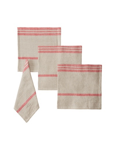 Found Object Marseille Set of 4 Linen/Cotton Napkins, Khaki/Red