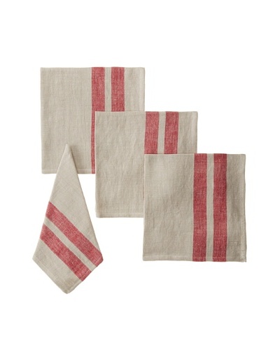 Found Object Lille Set of 4 Linen/Cotton Napkins, Khaki/Red