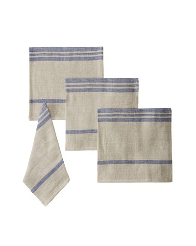 Found Object Marseille Set of 4 Linen/Cotton Napkins, Khaki/Blue