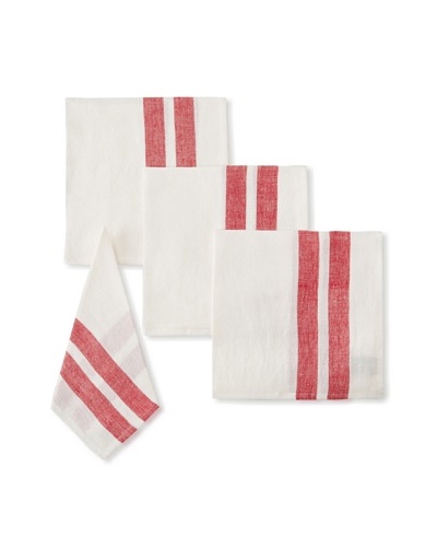 Found Object Lille Set of 4 Linen/Cotton Napkins, White/Red