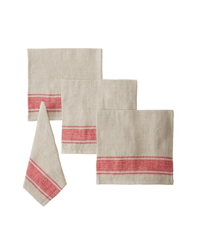 Found Object Calais Set of 4 Linen/Cotton Napkins, Khaki/Red