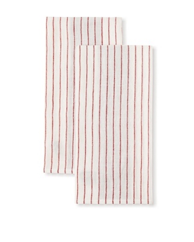Found Object Le Havre Set of 2 Linen/Cotton Kitchen Towels, Red/White