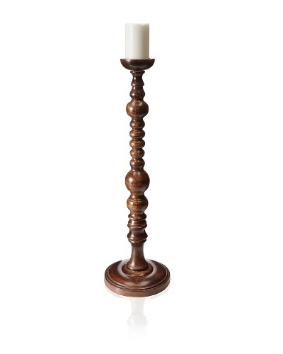 Found Objects Tall Wooden Carved Candle Stick, Brown