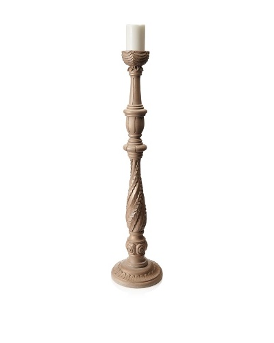 Found Objects Tall Wooden Carved Candle Stick, Brown