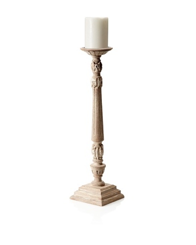 Found Objects Tall Wooden Carved Candle Stick, Natural/Brown