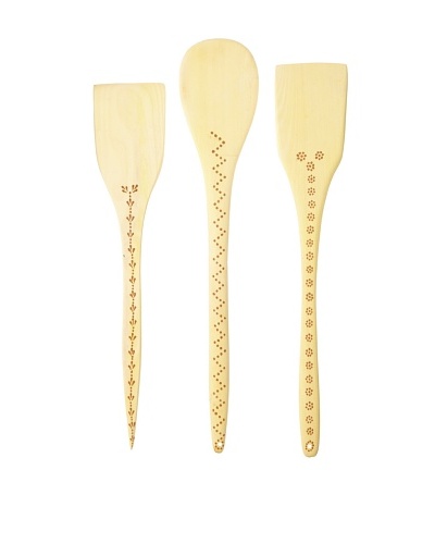 Found Objects Set of 3 Henna Wooden Spatulas, Natural/Brown