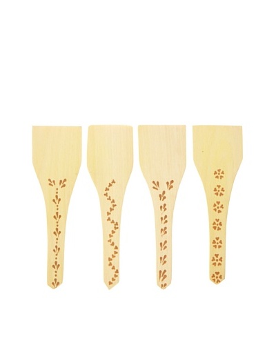 Found Objects Set of 4 Henna Wooden Small Spatulas, Natural/Brown
