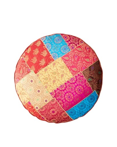 Found Objects Round Patchwork Brocade Pillow