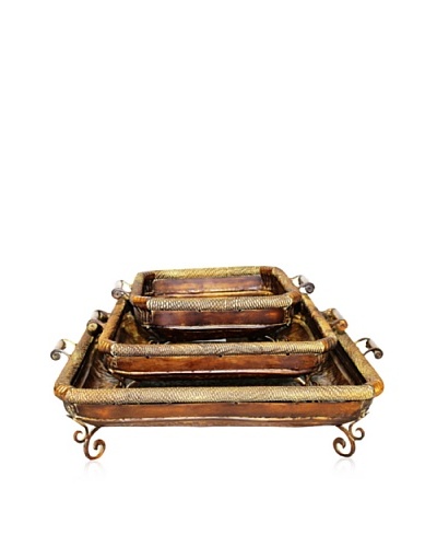 Set of 3 Metal Trays, Rustic