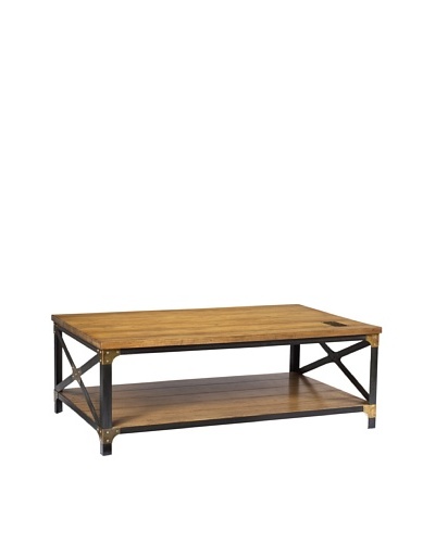 French Heritage Industrial Rectangular Coffee Table, Sun Bleached Oak