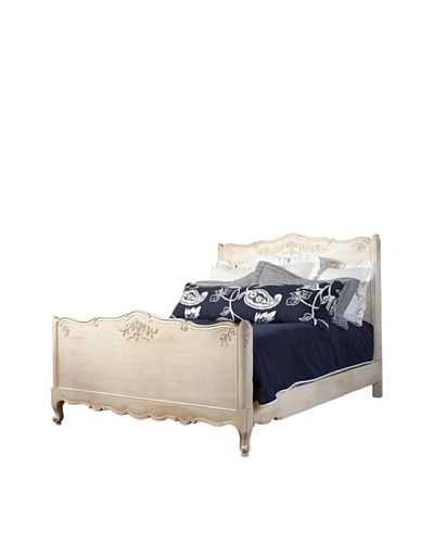 French Heritage Carved Normandy Queen Bed, French White