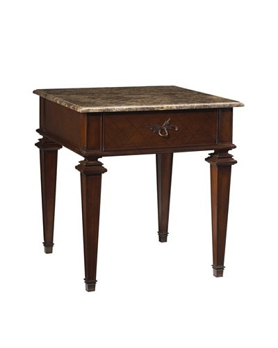 French Heritage Elysee Matignon Square End Table, Antique Cherry With Marble Top