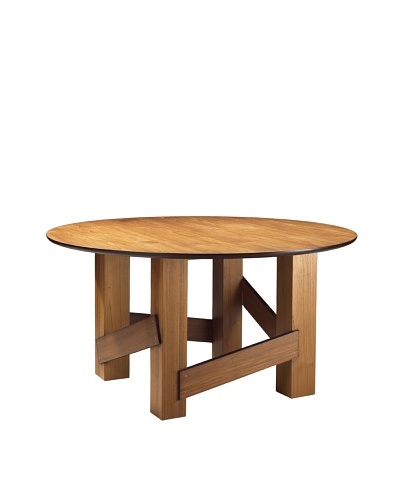 French Heritage Beaulieu Deconstructionist Dining Round Table, Paris Teak Light