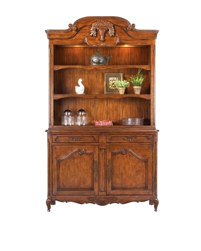 French Heritage Flower Basket Open Hutch, Antique Cherry