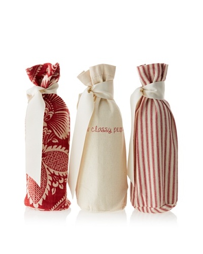 French Laundry Set of 3 Wine Bags, Red